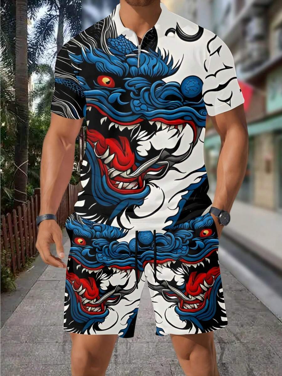 Streetwear Zipper - Conjunto de camisa polo com zíper
