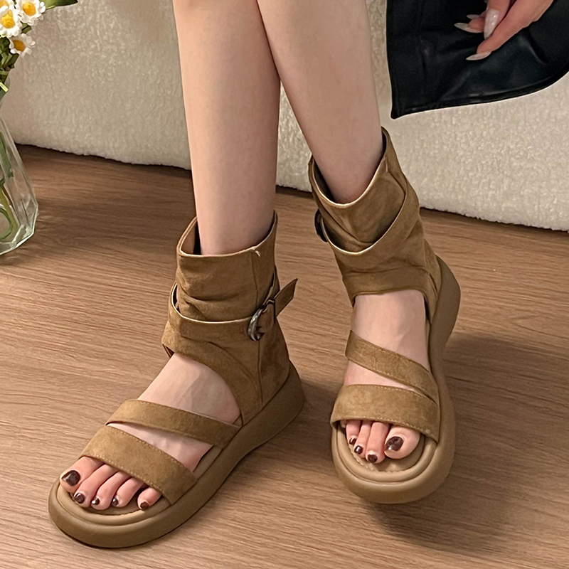Streetwear Zipper - Sandálias Gladiadoras Femininas de Verão com