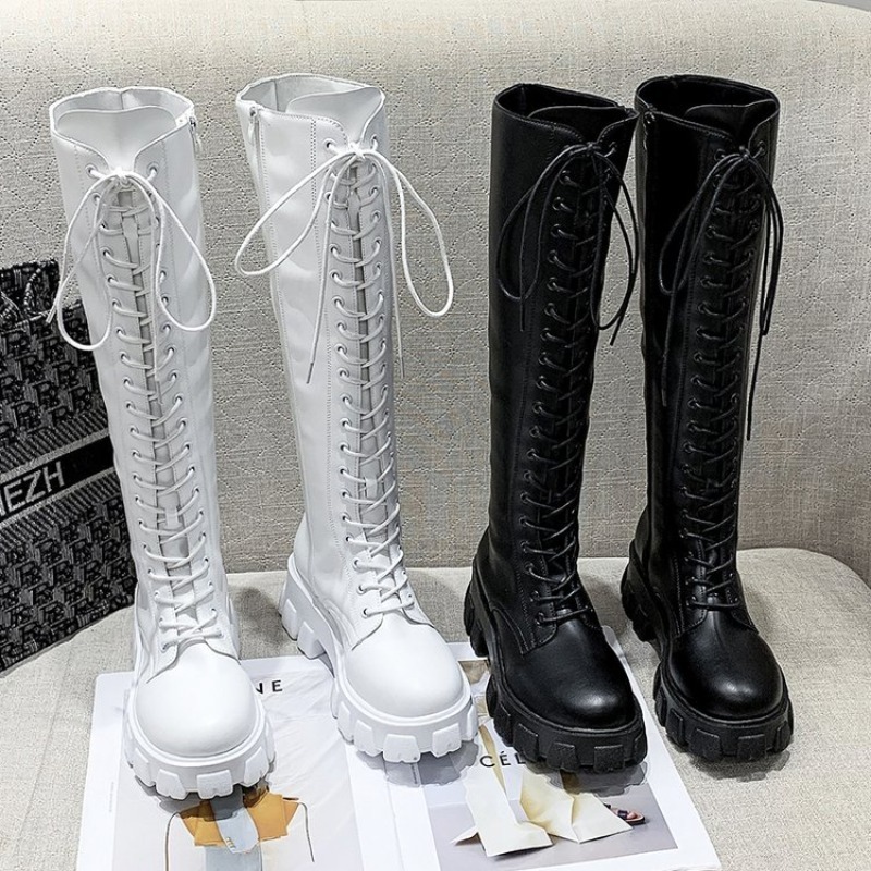 Streetwear Zipper - Botas Femininas de Cano Alto com