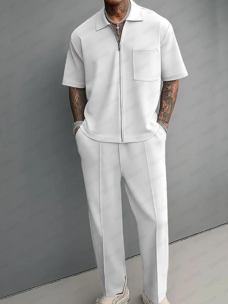 Streetwear Zipper - Conjuntos Masculinos de 2 Peças Camisa