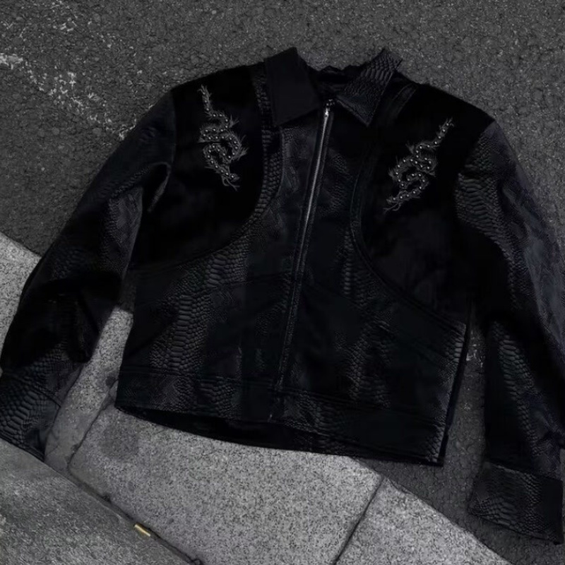 Jaqueta Masculina Preta com Es - Streetwear Zipper avaliação e preço