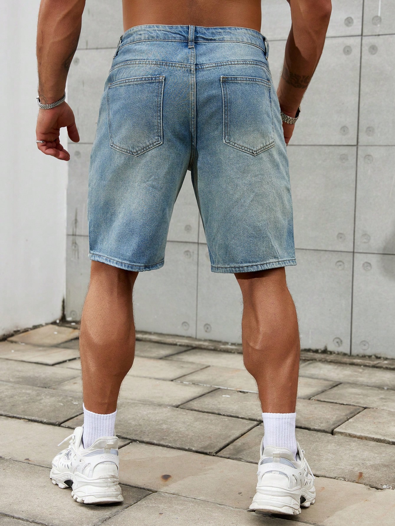 Jeans curto de algodão rasgado - Streetwear Clothing Brand avaliação e preço