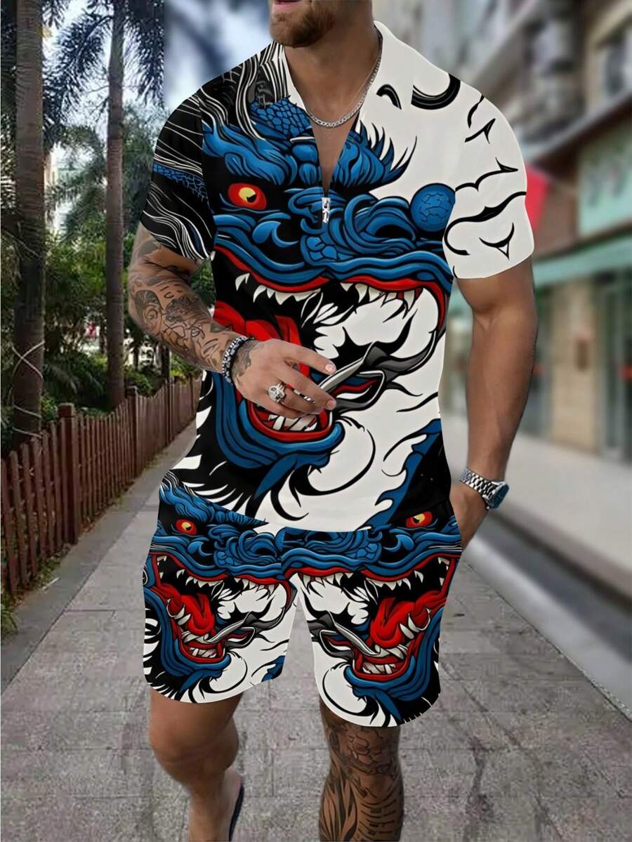 Conjunto de camisa polo com zí - Streetwear Zipper avaliação e preço