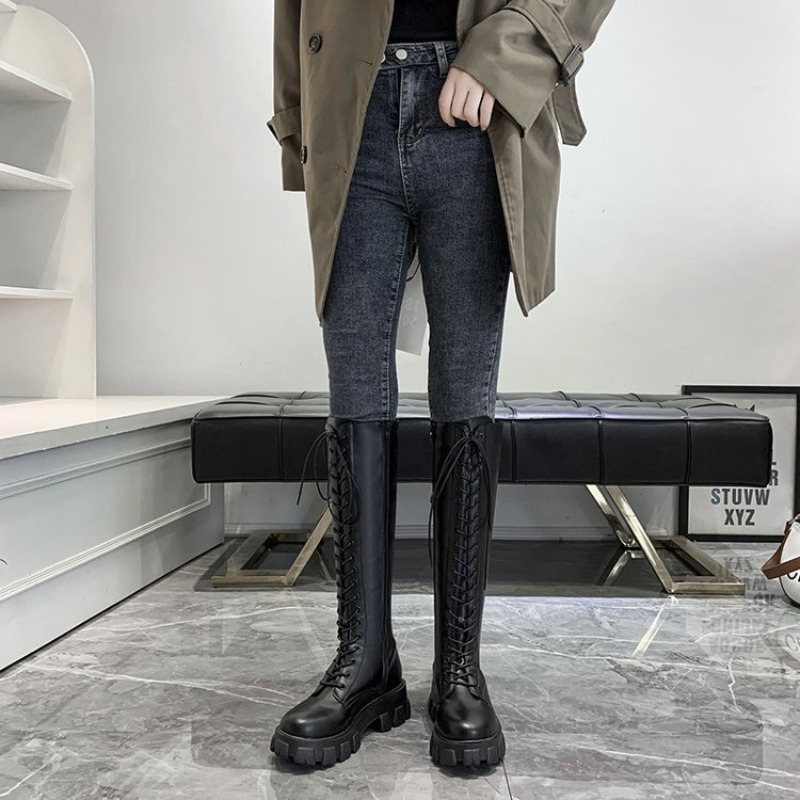 Botas Femininas de Cano Alto c - Streetwear Zipper avaliação e preço