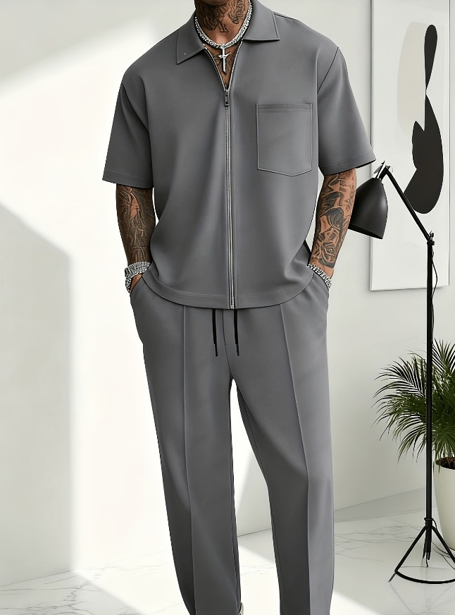Conjuntos Masculinos de 2 Peça - Streetwear Zipper avaliação e preço